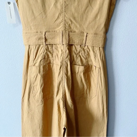 Anthropologie Maeve The Colette Weekend Jumpsuit Camel Tan Size 8 Belted NEW - Picture 8 of 13